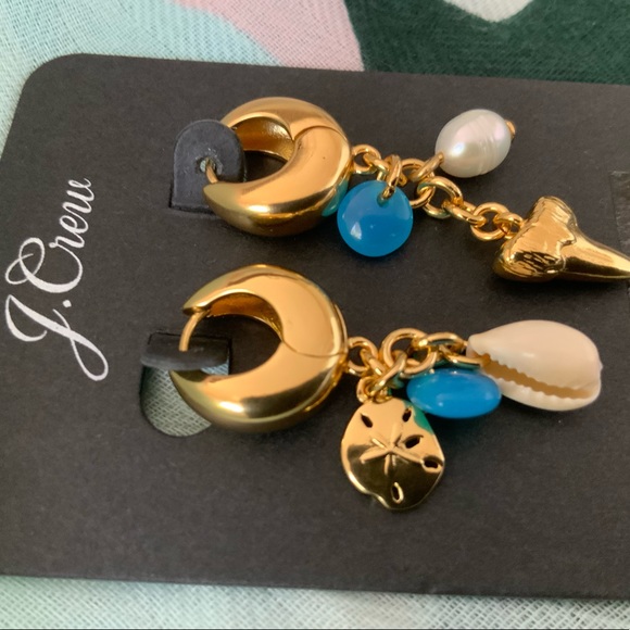 J. Crew Gold/Pearl/Shell Beachcomber Mismatched Earrings NWT - Picture 4 of 5